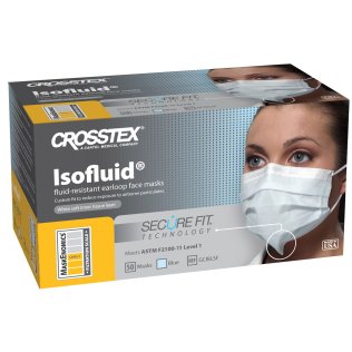 Secure Fit Isofluid Earloop Masks - Level 1, Blue