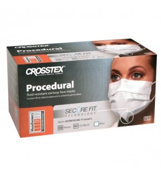 Crosstex Secure Fit Procedural Earloop Masks - Level 2, Masks, Blue