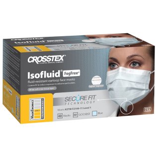 Crosstex Isofluid FogFree SecureFit Earloop Masks - Level 1, Masks, Blue