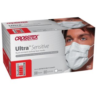 Crosstex Ultra Sensitive Earloop Masks - Level 3, Masks, White