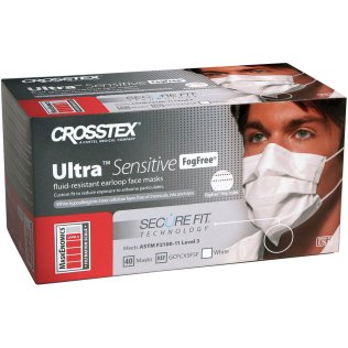 Crosstex Secure Fit Ultra Sensitive FogFree Masks - Level 3, Earloop Masks, White