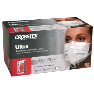 Crosstex Ultra Surgical Mask with SecureFit Technology, ATSM Level 3, Blue
