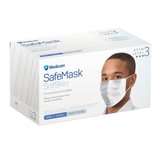 SafeMask SofSkin Procedure Earloop Masks - Level 3, Shingle Pleat, White
