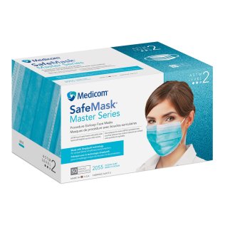 SafeMask Master Series Procedure Earloop Masks - Level 2, Ocean Surf, (Aquamarine)