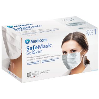 SafeMask SofSkin Procedure Earloop Masks - Level 1, Shingle Pleat, White