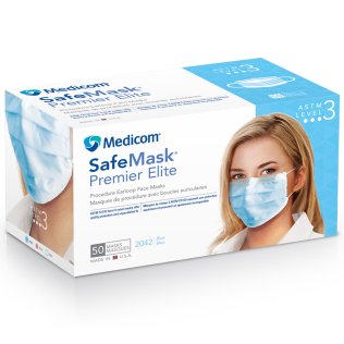 SafeMask Premier Elite Earloop Masks, Level 3, Blue