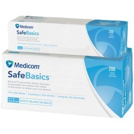 SafeBasics Non-Woven Sponge Gauze, 4-Ply, 2"x2" Non-Sterile