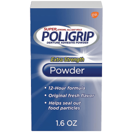 Super Poligrip Denture Adhesive, Extra Strength Powder, 1.6oz